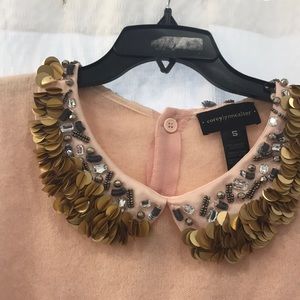 cashmere sweater with embellished peter pan collar